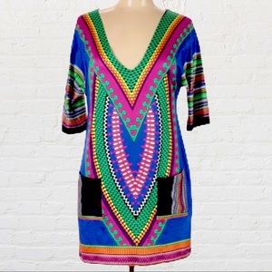 FUTURINO BOHO STYLE MINI DRESS WITH FRONT POCKETS